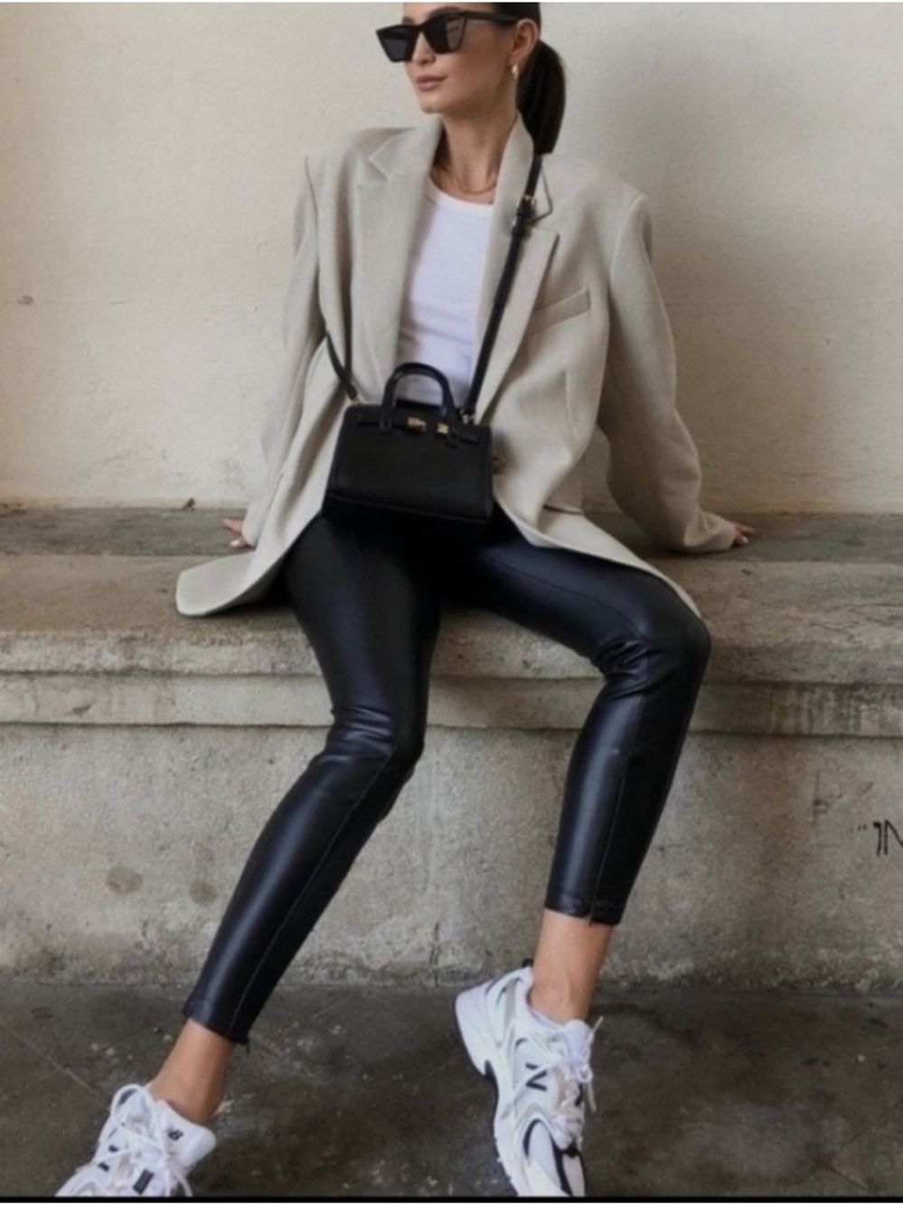 ZARA Blogger Fave Black Faux Leather High Waisted Leggings Pants NWT
